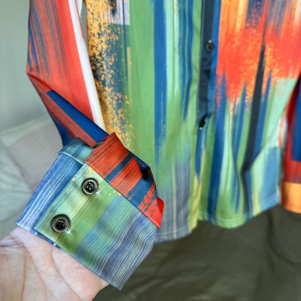 RARE Vintage 80s 90s Brushstroke Disco Cowgirl button down blouse S M Studio 54 - Picture 3 of 7